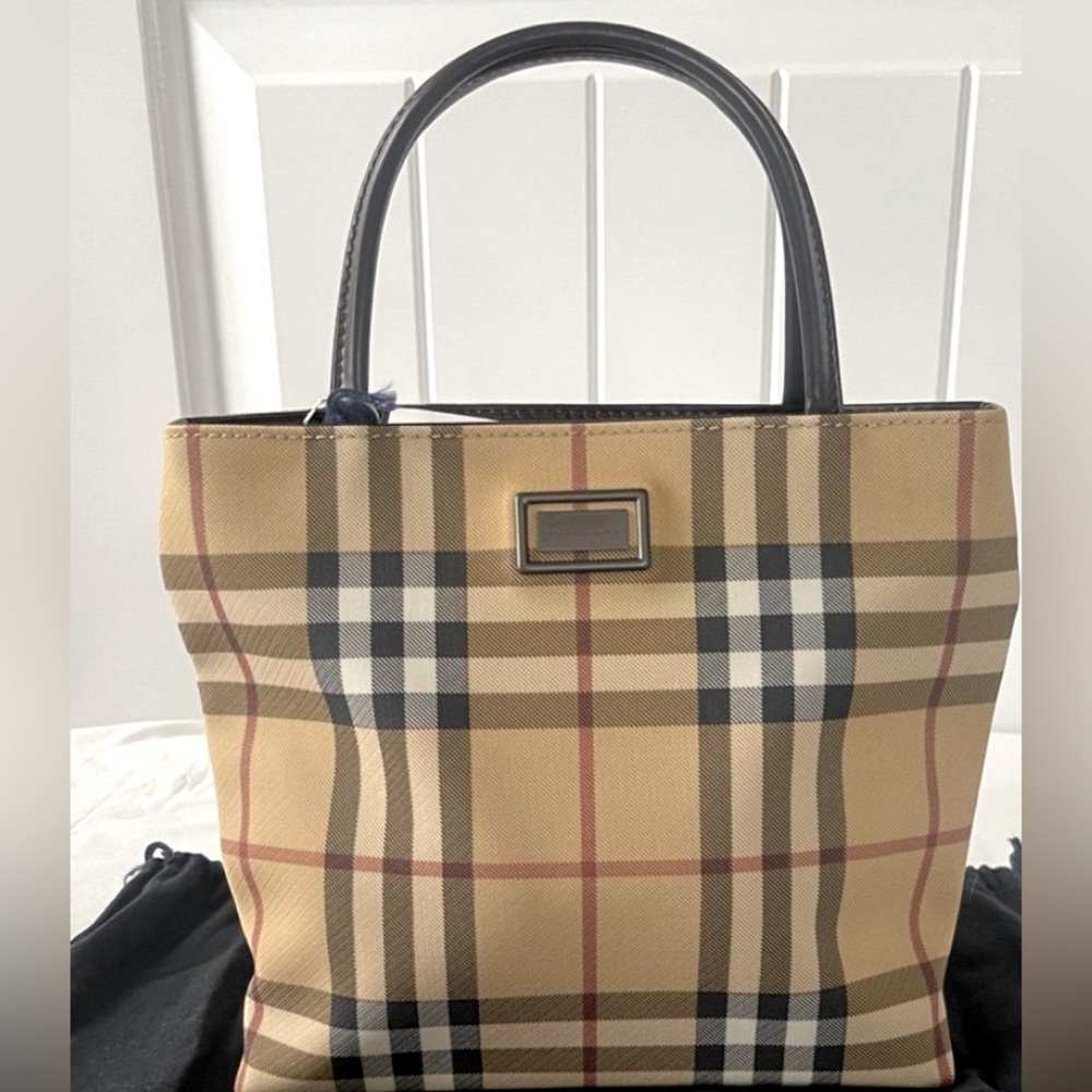 Burberry Tan and Black Checkered Tote